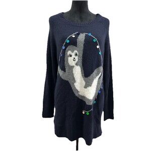 Lauren Conrad Womens L Sloth Christmas Sweater Sparkly Blue Lights